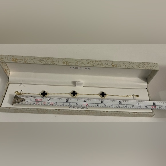 New Rachel Zoe 14K Gold Plated 4 Leaf Cubic Zirconia Black & Gold Bracel… - Picture 13 of 16